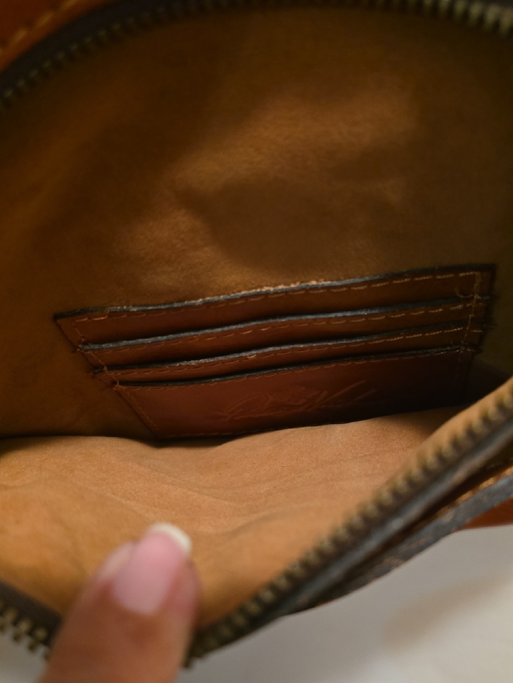 Patricia Nash Caramel Leather Crossbody Bag with Embossed Medallion - Picture 4 of 6